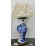Blue and white Porcelain electric Table Lamp, with bird and floral detail, 17”h