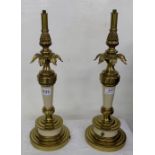 Pair of American Stiffel Table Lamps (electric), the brass pineapple shaped tops over conical shaped