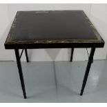 Folding Square Shaped Card Table, Japanned edges, patented “May 1928, FBM Co. Hoboken M.J. 30” sq