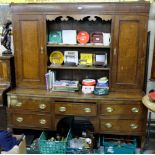19thC Oak Dresser, an upper gallery with two doors and 2 open shelves, over a base with 5 drawers,