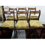 Matching Set of 6 Regency Mahogany Dining Chairs with curved back rails, bergere seats, loose padded