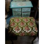 3 items – stool with Queen Ann legs, painted pine cabinet of drawers & modern coffee table (3)