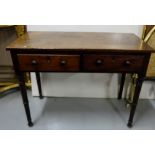 Mahogany Chamber Table with two apron drawers, turned legs, 3ft w & a bergere topped stool (2)