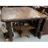 Victorian Extendable Country Oak Dining Table, on turned legs, carved borders, 41” deep, extends