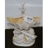 1st Period Belleek Shell Shaped Trinket Dish, mounted with a dragon, on a base of various sized