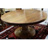 WMIV Circular Mahogany Dining/Centre Table on pod with 3 paw feet, 47” dia