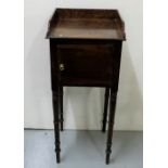 Mahogany Pot Cabinet with raised gallery, turned legs, 15.5”w