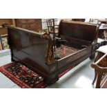19thC Rosewood Day Bed with marquetry inlay, to top rails and front panel (sleigh-shaped), 4ft 6”