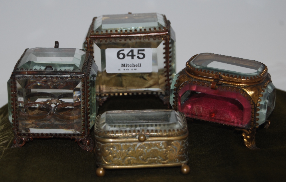 4 x 19thC gilt framed trinket boxes with bevelled displays