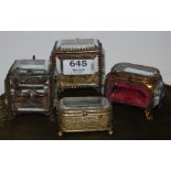 4 x 19thC gilt framed trinket boxes with bevelled displays