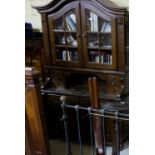 Large Dutch Oak Display Cabinet, two glass doors and doors below, 51”