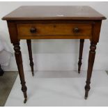 Mahogany narrow Side Table, with a drawer, on turned legs