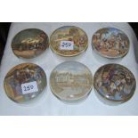 6 Pickle Pot Lids with bases, “Dr Johnson”, Sandringham, No. 315 Cattle & Ruins, “The