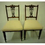 Matching Pair of Edw. Walnut Dining/Bedroom Chairs, beige upholstered seats