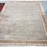 Duck egg blue ground woven silk carpet with a bespoke all over design 2.9m x 2m