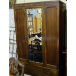 Mahogany Single Door Wardrobe with a mirror front and a lower drawer, 4ft w x 77”h