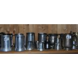 Collection old Pewter Tankards, various sizes (shelf)