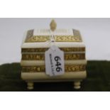 Ivory Trinket Casket with Lid, with decorative brass banding, 4”w