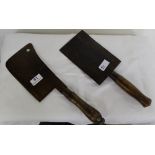 Two Meat Cleavers with wooden handles (1 stamped Hedgehog, Whitehouse & Sons, 1 Braids)