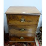 Narrow Low Mahogany Chest of 3 Drawers, with oval brass handles, bracket feet, 21”w x28”h