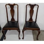 Matching Set of 6 Mahogany Dining Chairs, Queen Ann style, with splat backs, on pad feet, black