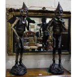 Matching Pair of Bronze Garden Figures – two Pixies, each carrying a green leaf, each 38”h