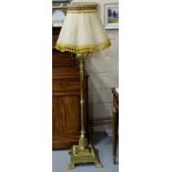 Victorian Brass Standard Oil Lamp, electrified, with a reeded central column and brass bowl,