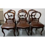 Matching Set of 6 Victorian Mahogany Framed Dining Chairs, with “balloon backs”, on cabriole legs,