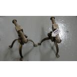 Matching Pair of Arts & Crafts 19thC Steel Fire Dogs, 6.5”h