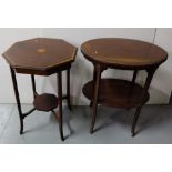 2 mahogany occasional tables – 1 oval and 1 octagonal, both inlaid