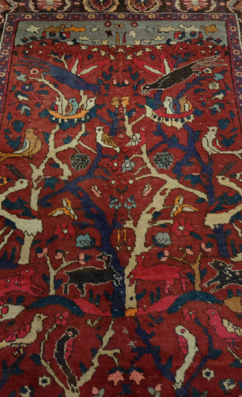 Wool Floor Rug – red ground - Tree of Life with birds, 2.08 x 1.28m - Image 2 of 2