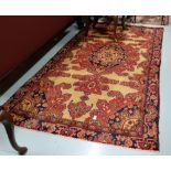 Wool Floor Rug, beige ground with red borders, 2.26 x 1.25m