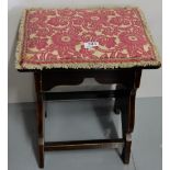 Dressing Stool with Dutch marquetry side panels, floral padded top (15”w x 19”h)