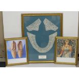 Irish Lace (dated 1883) in frame & 2 National Gallery prints (3)