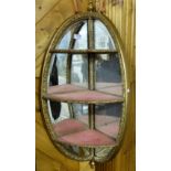 19thC Gilt Framed Corner Wall Mirror with 3 shelves, 38”h