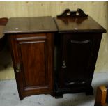 Two walnut bedside lockers, enclosing shelves