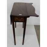 19thC Mahogany Pembroke Table, a narrow top with butterfly shaped drop ends, on tapered legs, 26”w x