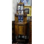 Edw Rosewood Corner Display Cabinet, intricately inlaid with satinwood, the mirror backed upper