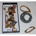 Large group of Costume Jewellery - gilt brooches and necklaces, chain link bracelets, earrings,