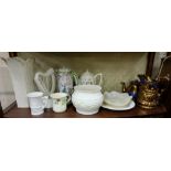 Group of China -Lenox Vase & Harp, modern Belleek Jardinere, a part dinner service Johnston Bros “