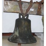 19thC Bronze School Bell, stamped “J S Sheridan, Eagle Foundary, Dublin, 1850”, on a wooden and