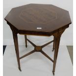 Octagonal Rosewood Occasional Table, inlaid, on turned legs, 27”dia