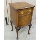 Burr Walnut Bed/Side Cabinet, 1 drawer over a single door, on pad feet, 15” sq