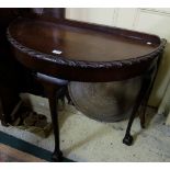 Mahogany Demi Lune Hall Table, on Queen Ann legs, 35”w