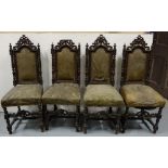 Matching Set of Five 19thC Jacobean Oak Dining Chairs, heavily carved with pediments and
