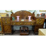 Fine Georgian Mahogany Sideboard, ebony inlaid, the brass mounted and arched upper gallery featuring