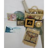 Basket of mixed pictures and prints for framing, including 2 papyrus, tiger photos, various
