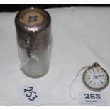 Silver Backed Pocket Watch with enamel dial & Glass Jar with Silver Lid (2)