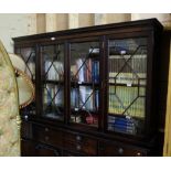 Reproduction Teak 4-Door Bookcase, 4 glass doors over 4 cabinets below, 73”w x 77”h