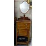 Edw. Inlaid Mahogany Gents Washstand with swivel mirror top, over 2 drawers and a cabinet, tapered